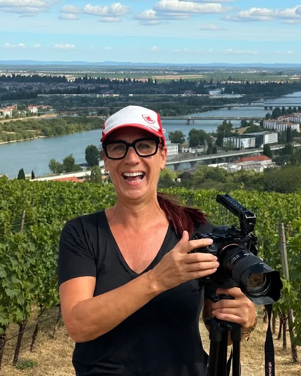 Philippa filming on location
